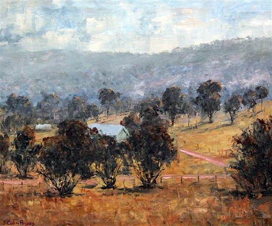 John Colin Angus (1907-2002) Farm in the Eldorado hills; Morning sunlight, Eldorado; The Kiewa Valley and Dusk in the Mitta Valley, lar